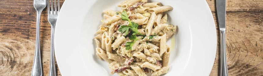 Penne Senatore Cappelli con guanciale, carciofi e noci